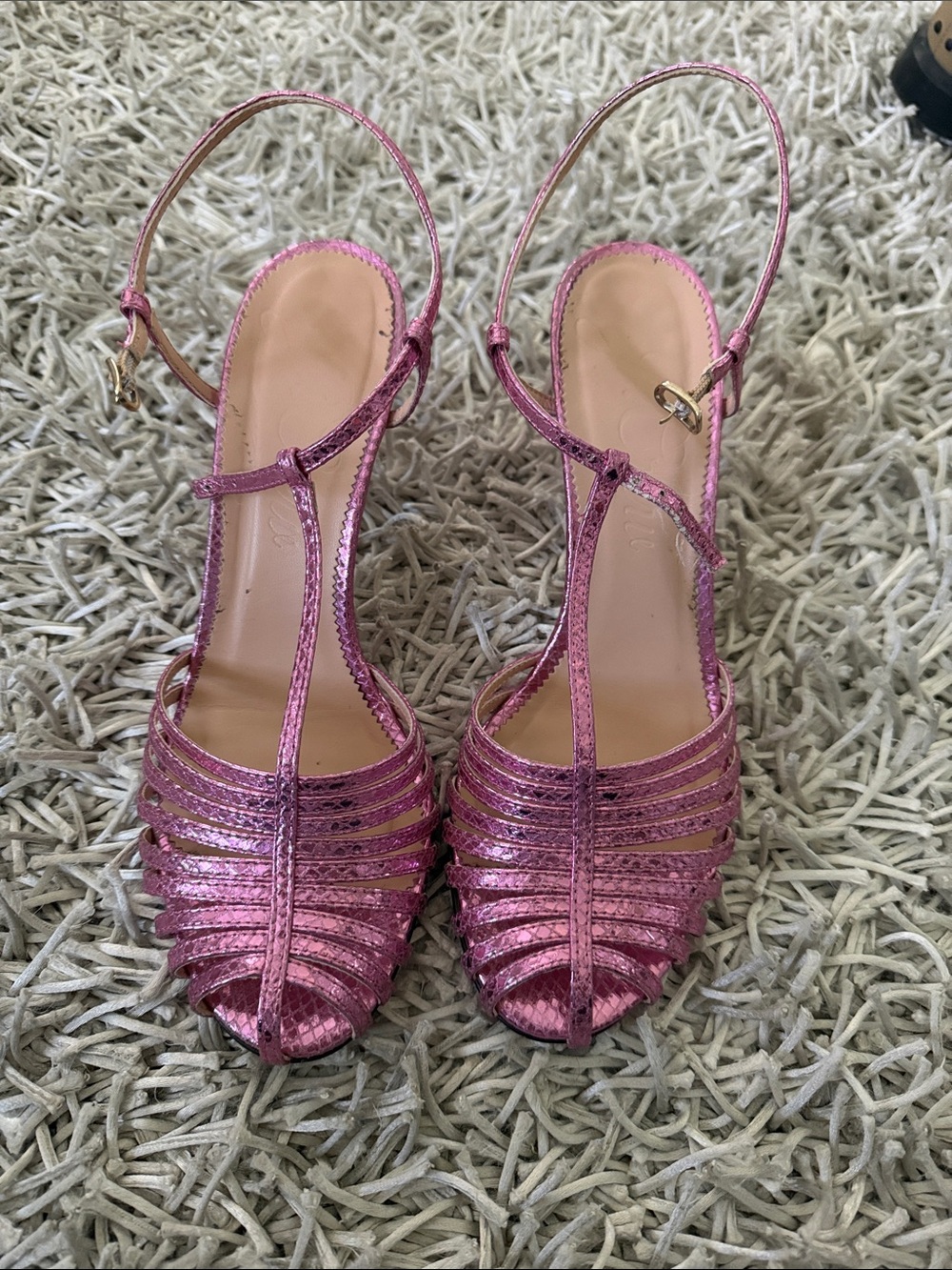 J. Crew Pink Metallic T-Strap Evening Heels
